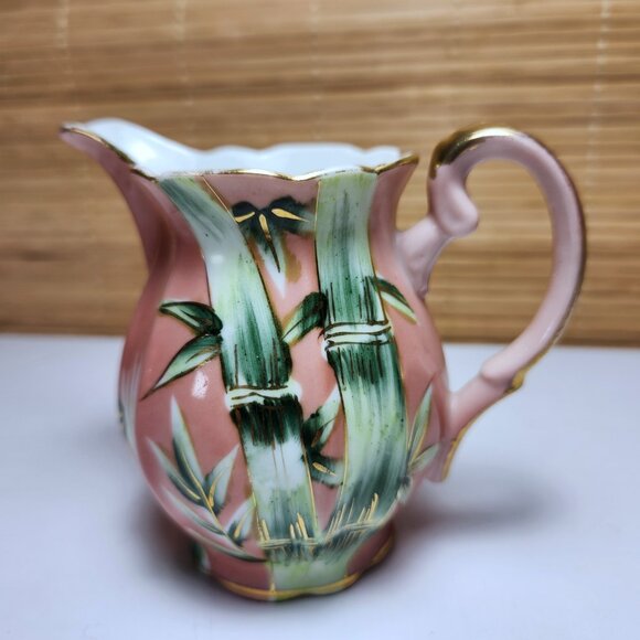 Shafford Pitcher Creamer Hand Painted Japan Pink with Green Leaves Gold Lustre - Picture 3 of 9